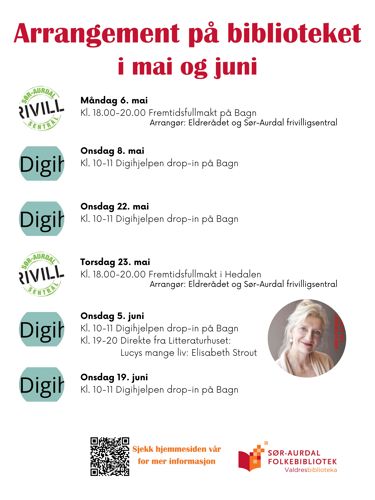 Arrangemenet på biblioteket i mai og juni